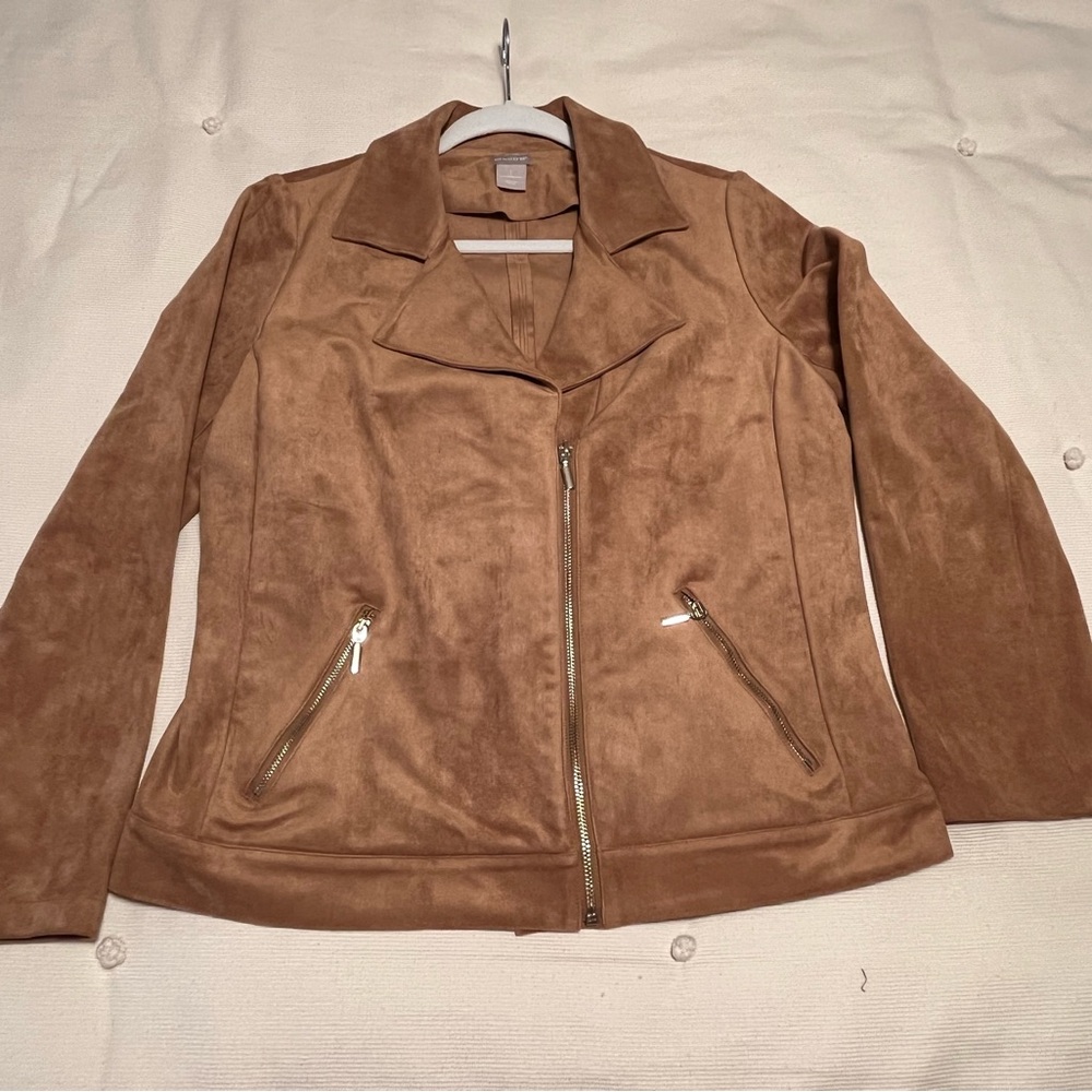 Chicos Brown Faux Suede Women's Moto Jacket